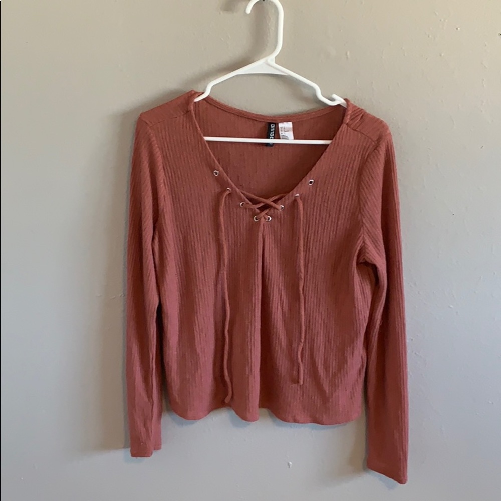 Divided Pink Low Cut Long Sleeve with Strings